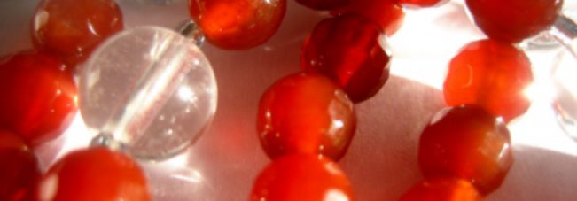 Mala aus Bergkristall, Citrin, Roter Achat