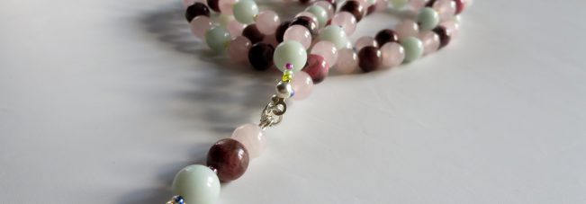 Mala aus Amazonit Rhodonit Rosenquarz